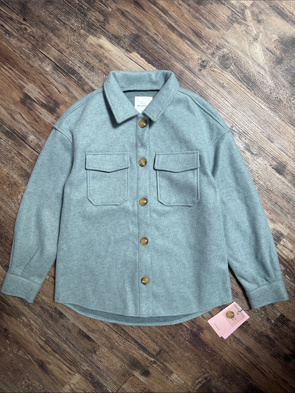 Avec Les Filles Relaxed Button Down Jacket Blue Size Small NWT